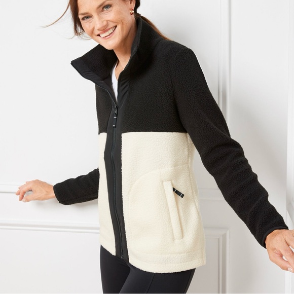 Talbots Jackets & Blazers - Talbots Women's Black and Cream Fleece Jacket